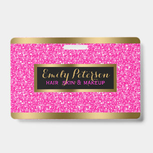 Badge Moderne Faux Paillettes Rose Chaud Accents Dorés