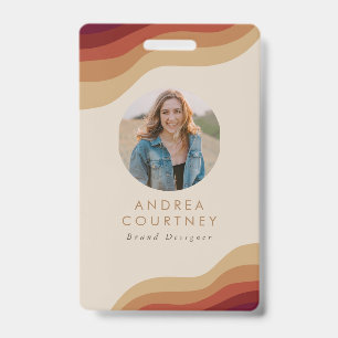 Badge Moderne Minimaliste Boho Beige Photo QR Nom