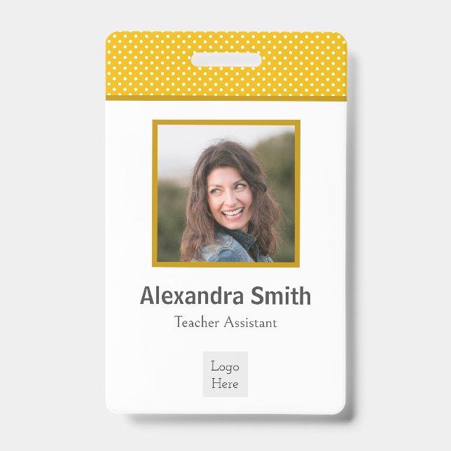 Badge Moderne Simple Jaune Blanc Points Professionnel (Avant)