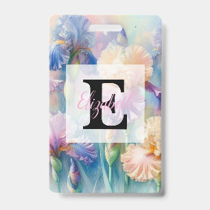 Badge Monogramme aquarelle florale iris fleurs violettes