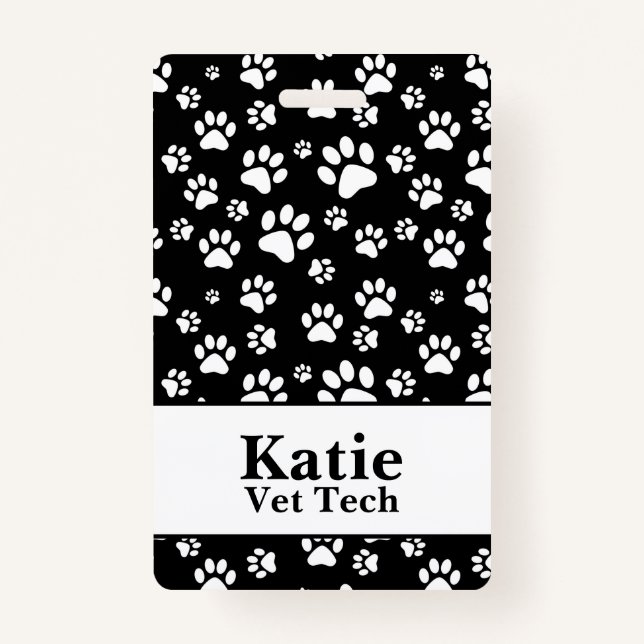 Badge Monogramme Empreinte de patte animal noir et blanc (Devant)