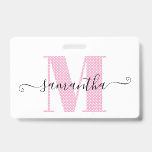 Badge Monogramme Féminin Rose Clair et Blanc à Points