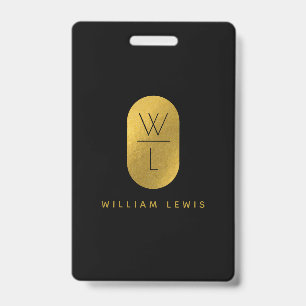 Badge Monogramme Moderne Minimaliste Or et Noir