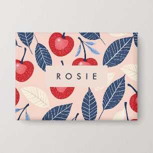 Badge Monogramme Motif personnalisé cerise et feuille