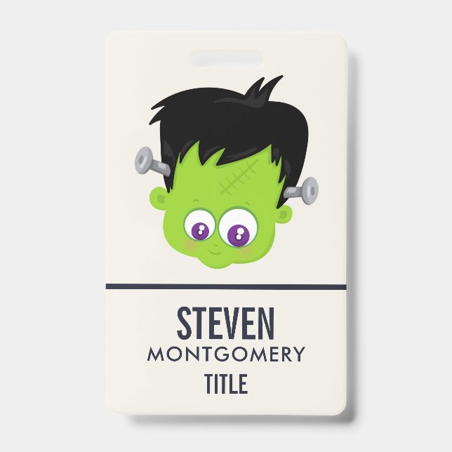 Badge Monstre de Frankenstein vert mignon visage Hallowe (Avant)