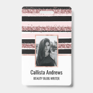 Badge Motif à rayures pailletées rose gold et noir fémin