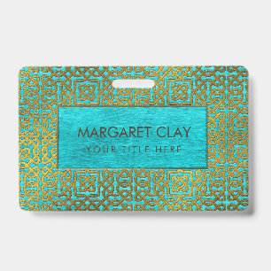Badge Motif celtique doré embouti sur bois bleu