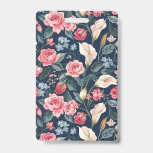 Badge Motif de jardin floral bleu marine romantique