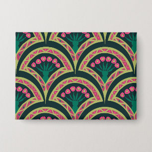 Badge Motif de ventilateur floral rose et vert