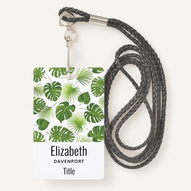 Badge Motif Feuille élégant Green Tropical (Devant avec lanière)