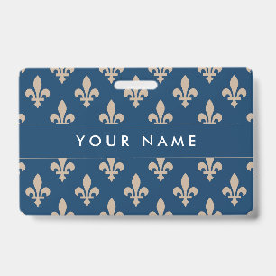 Badge Motif Fleur de Lis, Français, Royal, Crème, Bleu