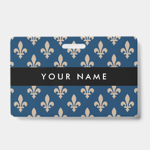 Badge Motif Fleur de Lis, Français, Royal, Crème, Bleu