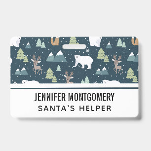 Badge Motif rustique d'animaux de Noël en hiver mignon