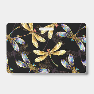 Badge Motif sans couture avec libellules d'or