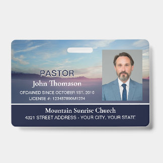 Badge Mountain Sunrise Blue Church Membership Clergy ID