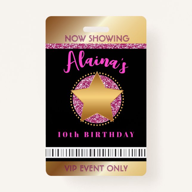 Badge MOVIE STAR HOLLYWOOD BROADWAY Birthday VIP Pass Ba (Devant)