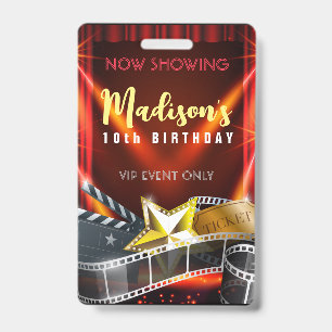 Badge MOVIE STAR HOLLYWOOD BROADWAY Birthday VIP Pass Ba