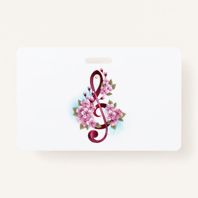 Badge Musical treble clef notes with sakura flowers (Devant)