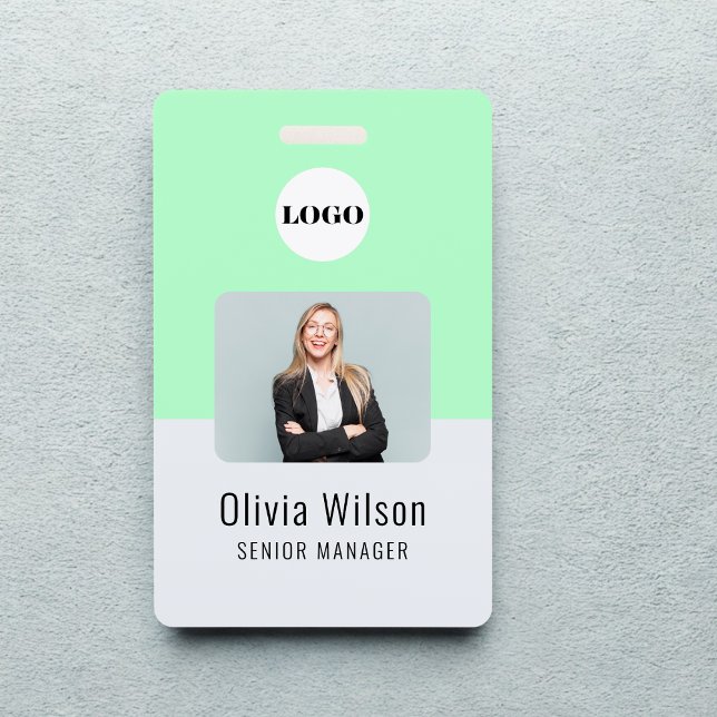 Badge Neon Green ID Custom Business Logo Employee Photo  (Créateur téléchargé)