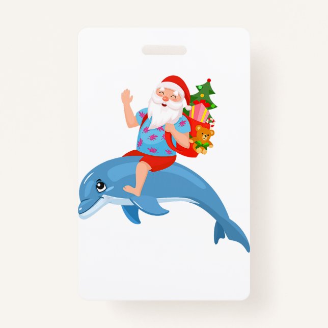 Badge Noël en juillet Père Noël Hawaiian Summer Surf Sur (Devant)
