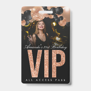 Badge Noir et Or Rose Personnalisable VIP Accès Illimité