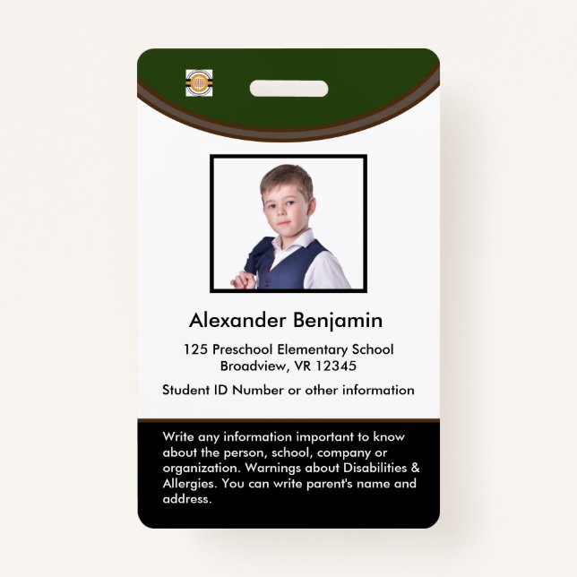 Badge Nom de la photo de l'enfant étudiant personnalisé  (Devant)