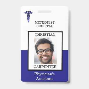 Badge Nom de la photo de l'établissement médical bleu et