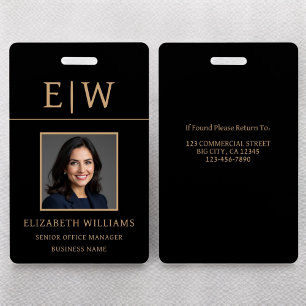 Badge Nom de l'employé Photo Black Gold Travail d'entrep