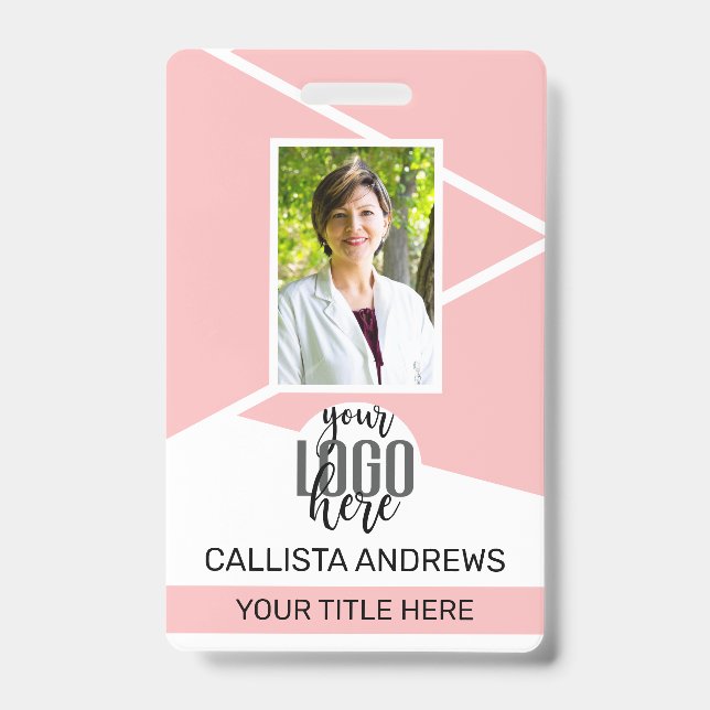 Badge Nom de l'employé Titre Code-barres Logo Rose Geo I (Avant)