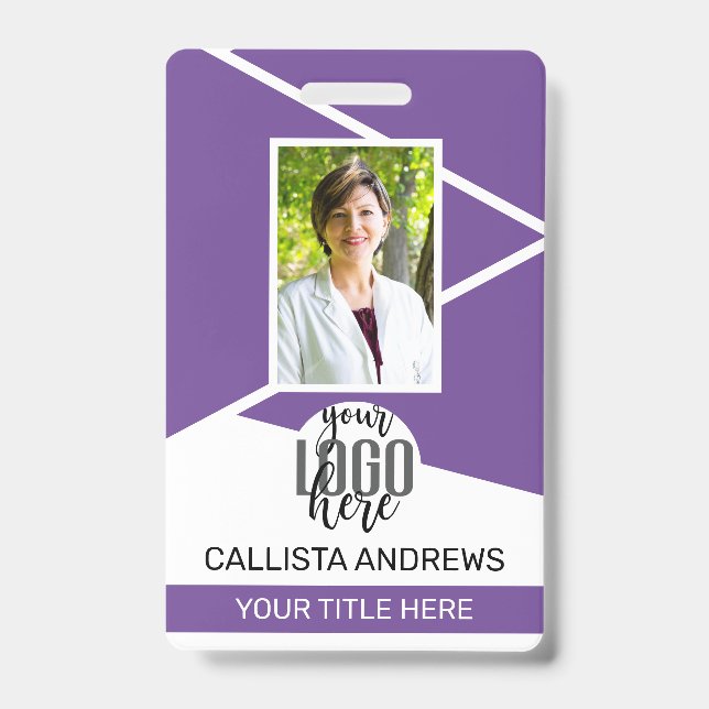 Badge Nom de l'employé Titre Code-barres Logo Violet Geo (Avant)