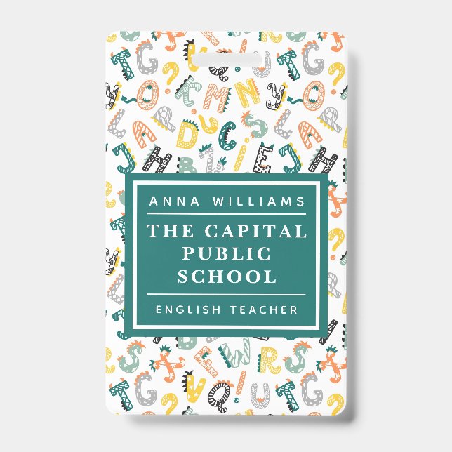 Badge Nom de l'enseignant de l'école primaire Cute Dino  (Avant)