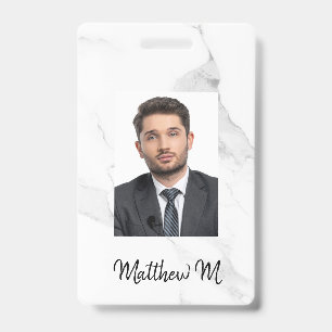 Badge Nom de photo en marbre minimaliste blanc gris