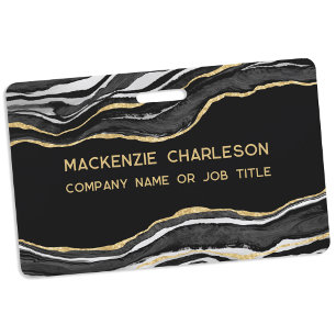 Badge Nom d'entreprise Marbre Noir Agate Géode Or