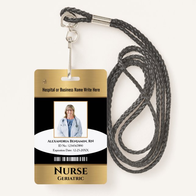 Badge Nom du code de la barre du logo photo de l'employé (Devant avec lanière)