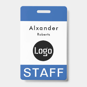 Badge Nom du Personnel Bleu, Logo Personnalisé