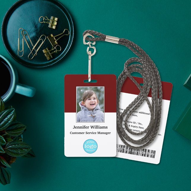 Badge Nom du personnel de l'employé personnalisé Code à  (Custom Employee Staff Name Photo Barcode Logo ID Badge)