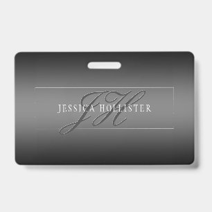 Badge Nom élégant & Initiales monogrammées Noir & Gris