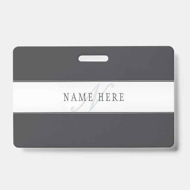 Badge Nom élégant & Monogramme | Gris foncé & clair  (Avant)