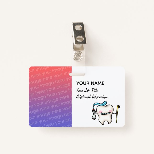 Badge Nom et emploi personnalisés du dentiste (dent) (Devant avec clip)
