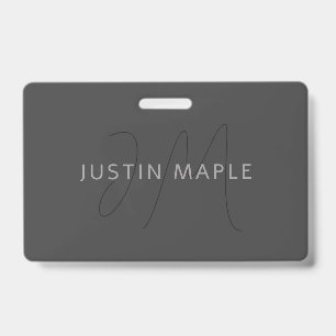 Badge Nom et monogramme du cool gris foncé