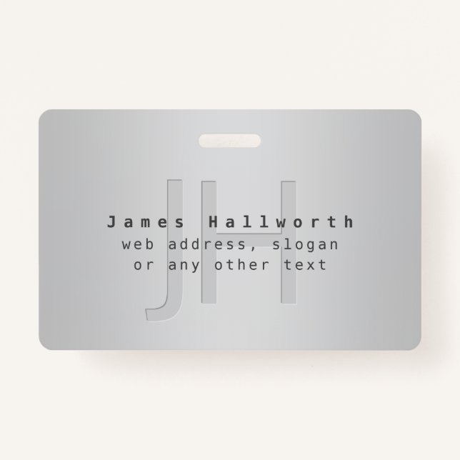 Badge Nom et Slogan modifiable moderne | Gradient gris (Devant)