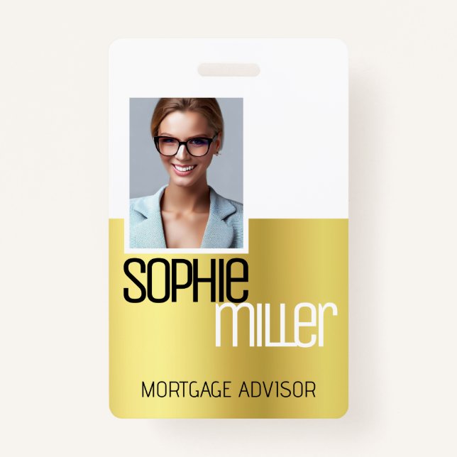 Badge Nom personnalisé Luxe Golden Ombre élégant (Devant)