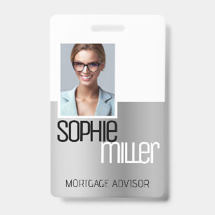 Badge Nom personnalisé Luxe Gris argenté Ombre Élégant