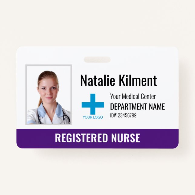 Badge Nom photo de l'employé de l'hôpital Logo Violet po (Devant)