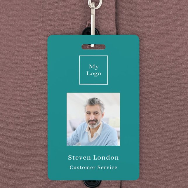 Badge Nom photo turquoise Code QR logo commercial (Créateur téléchargé)