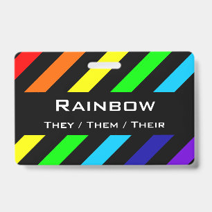 Badge Nom / Pronom Rayures Arc-en-ciel