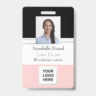 Badge Nom rose avec ligne noire photo employé d'entrepri