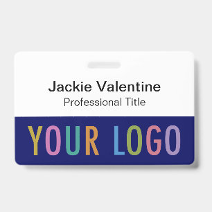 Badge nominatif en PVC bleu avec cordon ou enroule