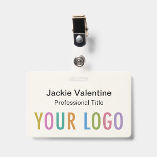 Badge nominatif en PVC écru avec pince à enrouleur