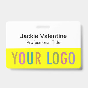 Badge nominatif en PVC jaune avec enrouleur à pinc